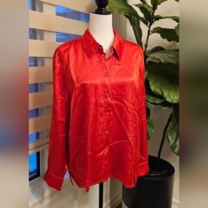 Satin Elegant Red Women's Top